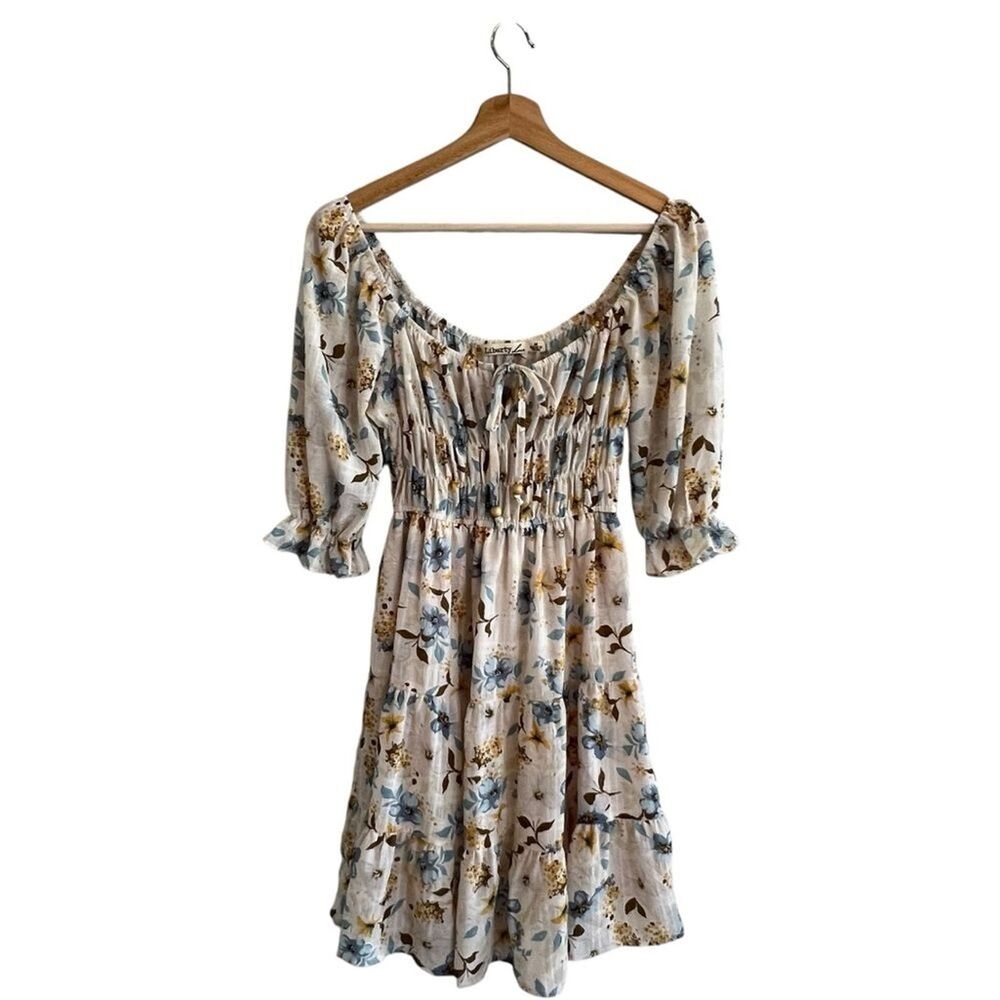 Liberty Love Womens Peasant Milkmaid Dress Size M Floral Cottage Prairie Boho